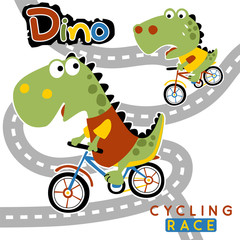 cartoon vector of dinosaurs bicycle racing