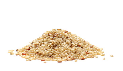 Integral, brown rice pile isolated on white background