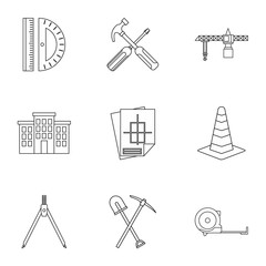 Repair icons set, outline style
