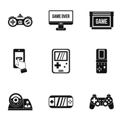 Game console icons set, simple style