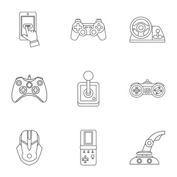 Game online icons set, outline style