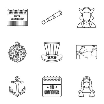Pioneer icons set, outline style