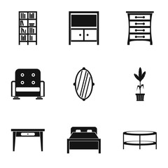 Home furniture icons set, simple style