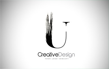 U Brush Stroke Letter Logo Design. Black Paint Logo Leters Icon. © twindesigner