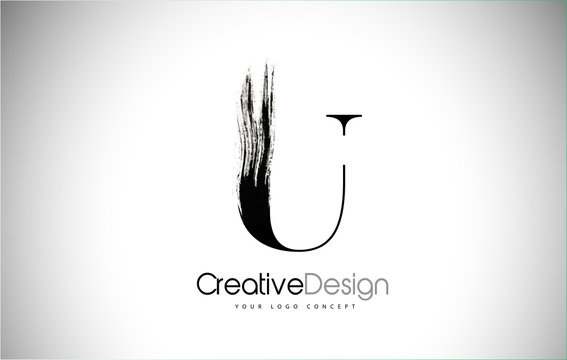 U Brush Stroke Letter Logo Design. Black Paint Logo Leters Icon.