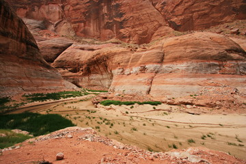 Hiking track to Rainbow Bridge in Utah at Powell Lake in Utah in the USA
