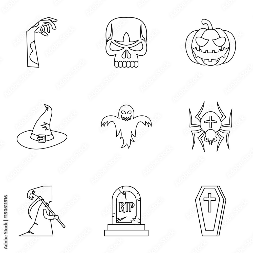 Wall mural resurrection of dead icons set, outline style - Wall murals