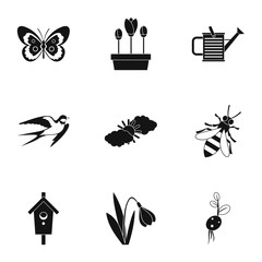 Garden maintenance icons set, simple style