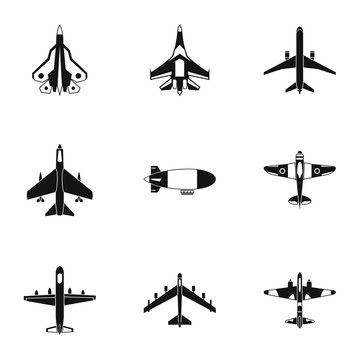 Military aircraft icons set, simple style