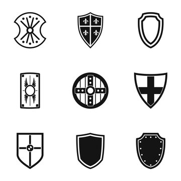 Army shield icons set, simple style