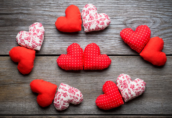 Handmade hearts for st. Valentines Day. Selective focus. Shallow depth of field.