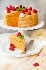 Slice of layered honey cake
