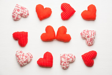 Handmade hearts for st. Valentines Day. Selective focus. Shallow depth of field.