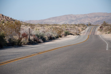 Road disappearing in the distant dessert at Yoshua Tree national park, California