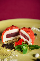 mousse pastry with mint