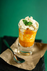 dessert with whipped cream