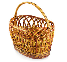 Empty easter wicker basket isolated on white background
