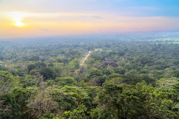 Obraz premium Sigiriya Rock or Sinhagiri aerial panoramic view, which dominates the jungle from all sides, Dambulla in Sri Lanka.