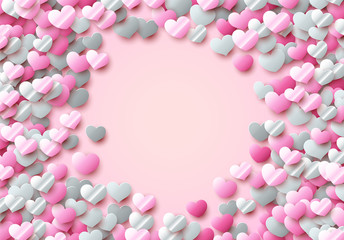 Valentines Day card with scattered colorful foil hearts