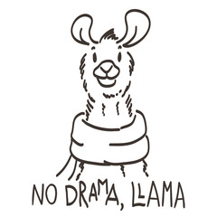 Cute card with cartoon llama. Motivational and inspirational quote. Doodling illustration