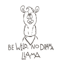 Cute card with cartoon llama. Motivational and inspirational quote. Doodling illustration