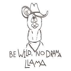 Cute card with cartoon llama. Motivational and inspirational quote. Doodling illustration