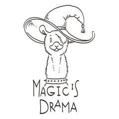 Cute card with cartoon llama. Motivational and inspirational quote. Doodling illustration