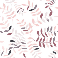 Motif floral sans couture avec des brindilles et des feuilles texturées stylisées dans un style scandinave rétro.