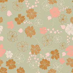 Anemone or windflower poppies flowers and ivy leaves. Floral vector seamless pattern with hand drawn elements.