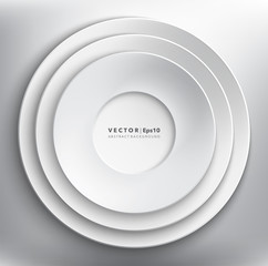 Abstract vector background. White paper circles. Round paper frame. Isolated with realistic light and shadow on the white panel. Vector illustration. Eps10.