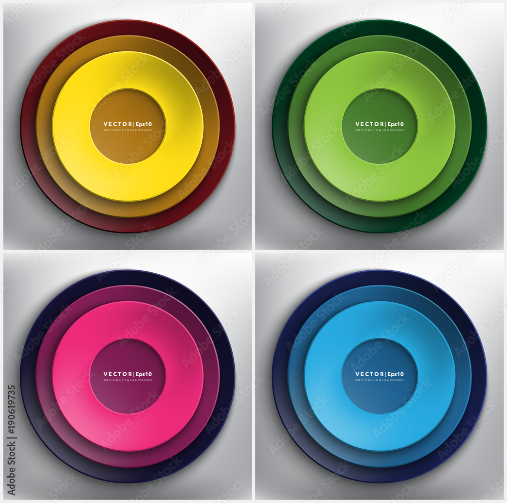 Wall mural abstract vector backgrounds set of 4. colorful paper circles. round paper frames. isolated with real