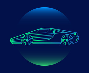 Fototapeta premium Modern Neon Thin Icon of car on Blue Background.