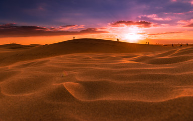 Fototapeta na wymiar Sunset over the dunes of Maspalomas. Island of Gran Canaria