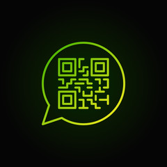 Green QR code in speech bubble vector linear icon