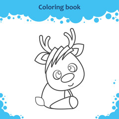 Coloring book page for kids. Color the cute cartoon reindeer.