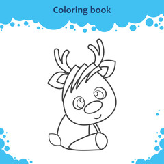 Coloring book page for kids. Color the cute cartoon reindeer.