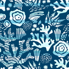 Vector sea seamless pattern with hand drawn textures