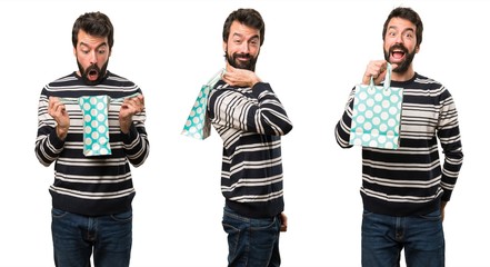 Set of Happy Man with beard with shopping bag