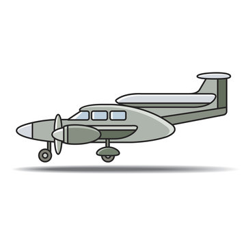 Small Propeller Plane Touching Down Ground Vector Cartoon