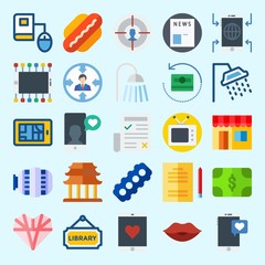 icons set about Lifestyle. with newspaper, smartphone, online store, religious, hot dog and television