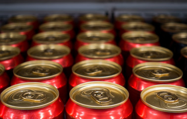 Cover alumiunum cans. Aluminum cans. Top view. Aluminum cans in the market