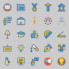 icons set about School And Education. with networking, test tube, scanner, studying, museum and ruler