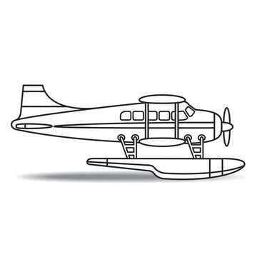 black outline small propeller sea plane vector cartoon