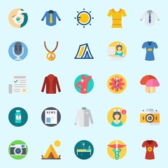 icons set about Hippies. with mushroom, poison, orhthalmology, necklace, newspaper and pharmacy