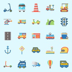 icons set about Transportation. with driving license, cone, hot air balloon, van, taxi and anchor