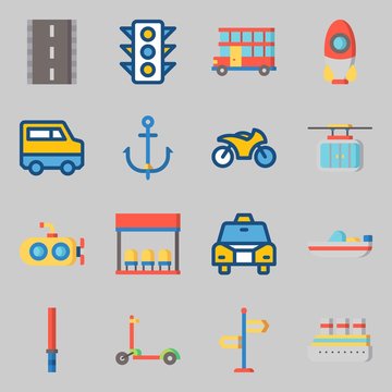Icons set about Transportation. with traffic light, van and submarine