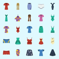 icons set about Women Clothes. with suit, swimsuit, shirt, dress, panties and pants