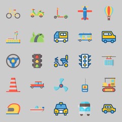 icons set about Transportation. with cone, plane, all terrain, motorbike, taxi and helmet