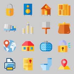 Icons set about Real Assets. with rent, worldwide and purses