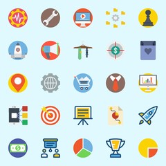 Fototapeta premium icons set about Digital Marketing. with pawn, video player, pie chart, missile, shopping cart and trophy